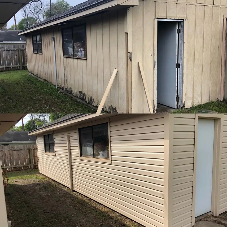 Before and after of an exterior siding replacement carried out by ABCO
